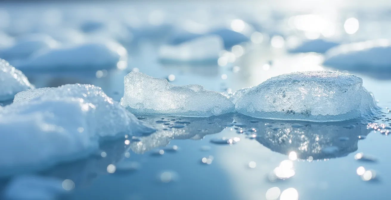 Close-up macro shot of ice surface texture showing variations in quality