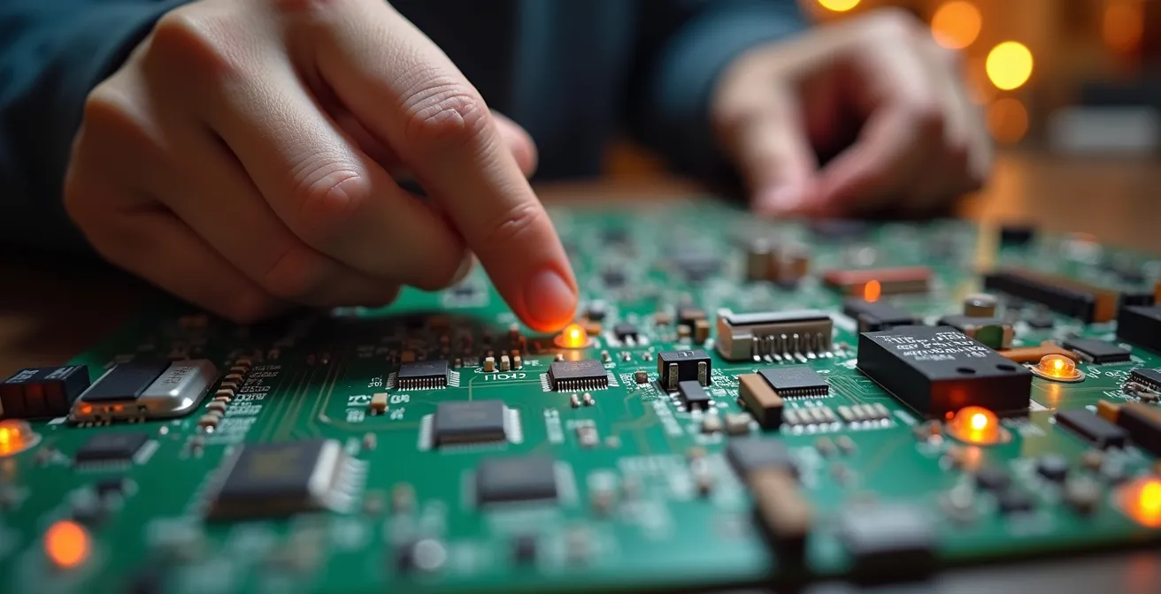 Artists collaborating on interactive digital installation in creative workspace